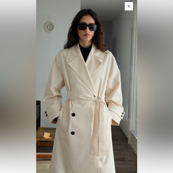 Mango Cream Double-Breasted Wrap Trench Coat - Picture 2 of 4